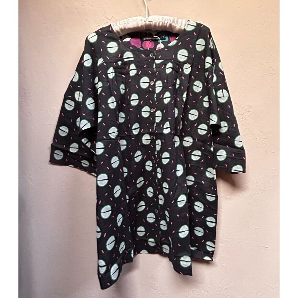 Gudrun Sjoden Melon Artist Blouse Organic/Recycled Cotton Large Black New $84